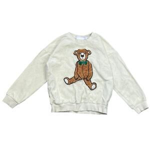 Mini Rodini Kids Cream Teddy Bear Patch Crew Neck Long Sleeve Sweater Top 8-9YO